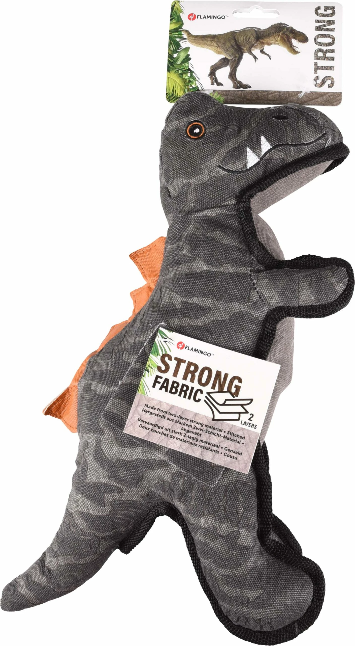 Flamingo Jouet Chien Strong Stuff Dinosaure Gris 12x21x35cm 2 Flamingo Jouet Chien Strong Stuff Dinosaure Gris 12x21x35cm – Image 2